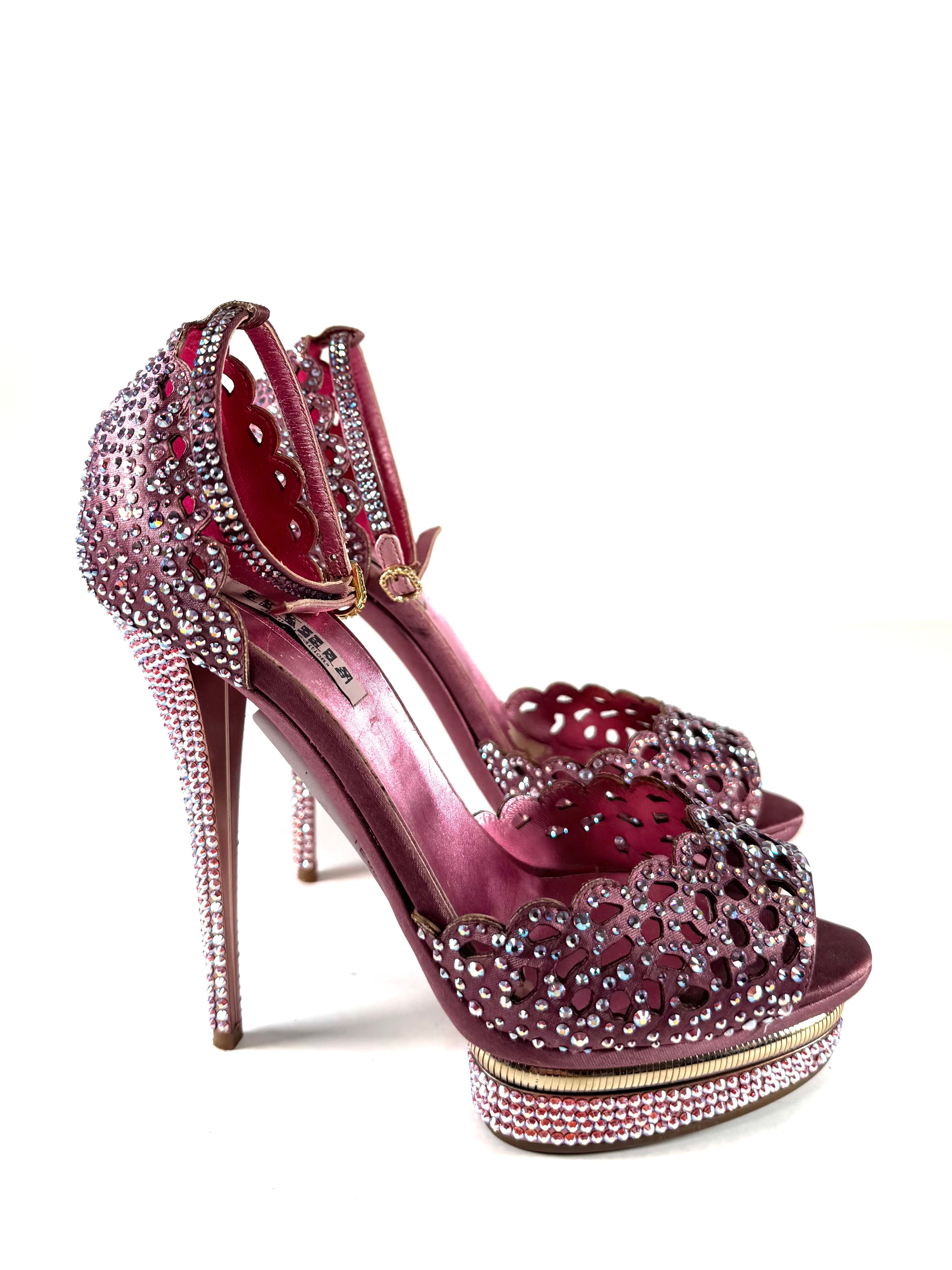 PURPLE RHINESTONE SCALLOPED HEELS @JKOVA
