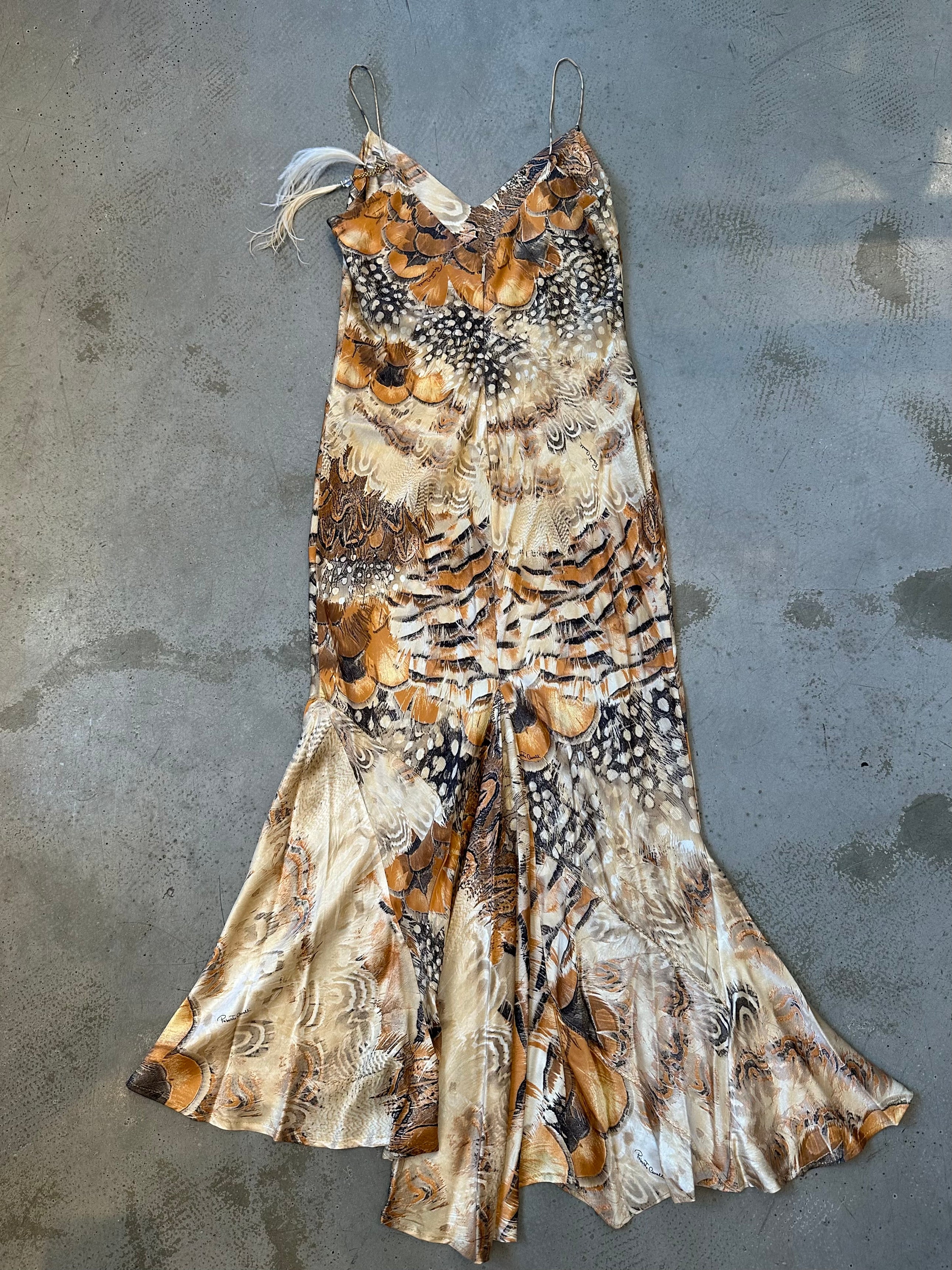 SS04 OSTRICH FEATHER PRINT SILK DRESS
