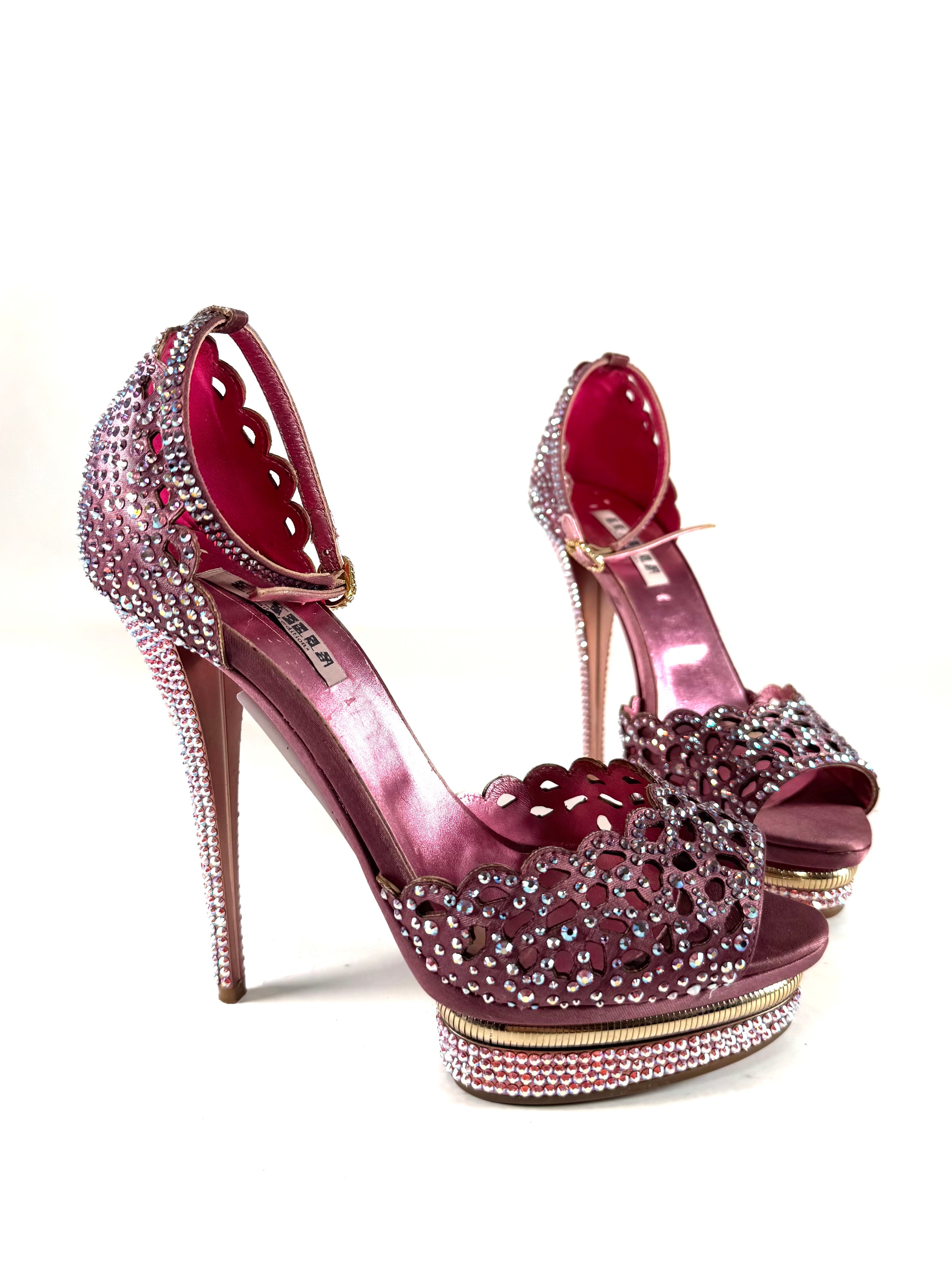 PURPLE RHINESTONE SCALLOPED HEELS @JKOVA