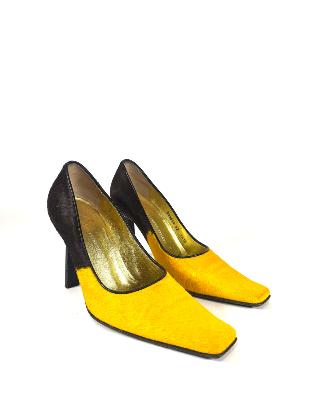 YELLOW & BROWN CALFHAIR PUMPS