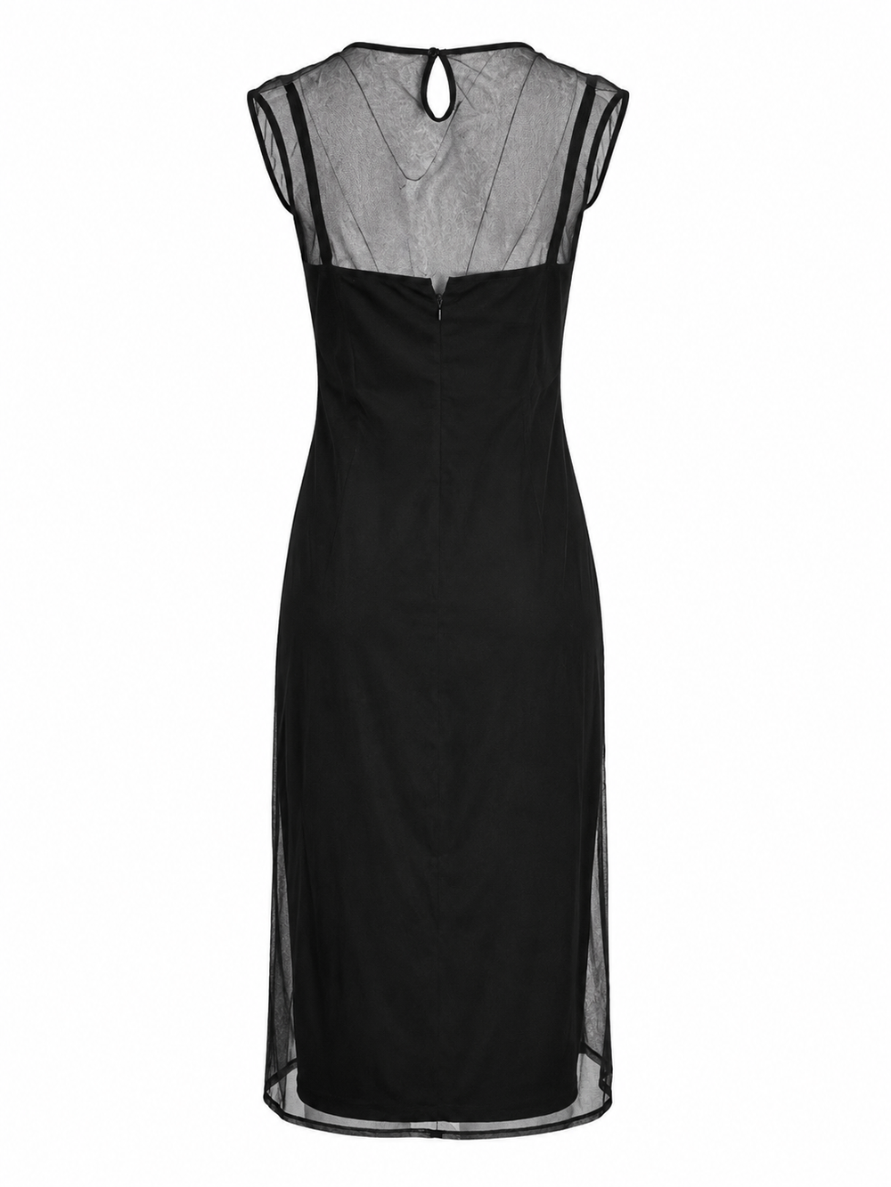 FW98 BLACK EMBROIDERED FLORAL OVERLAY MESH DRESS