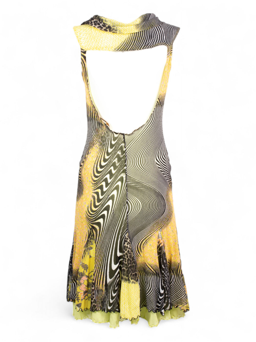 PSYCHEDELIC BLACK & YELLOW OPEN BACK DRESS