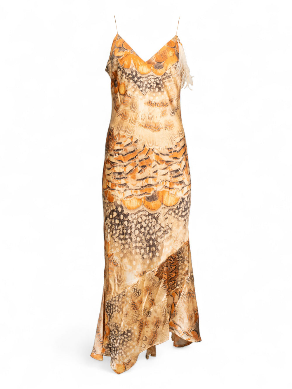SS04 OSTRICH FEATHER PRINT SILK DRESS