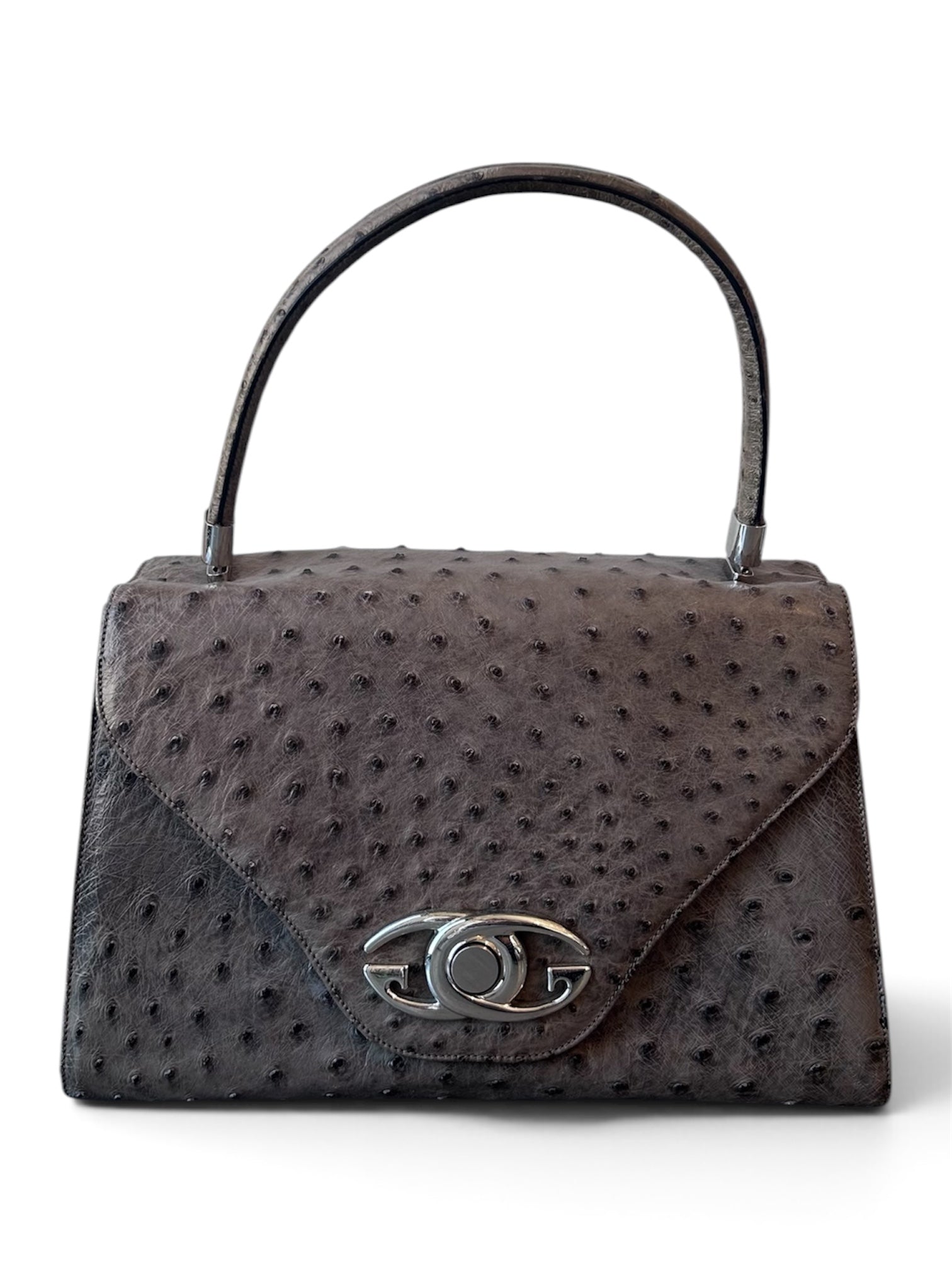 1970S GREY OSTRICH LEATHER ‘KELLY’ HANDBAG(as is)@SM