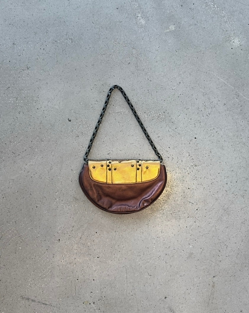 BROWN STUDDED CHAIN MINI PURSE