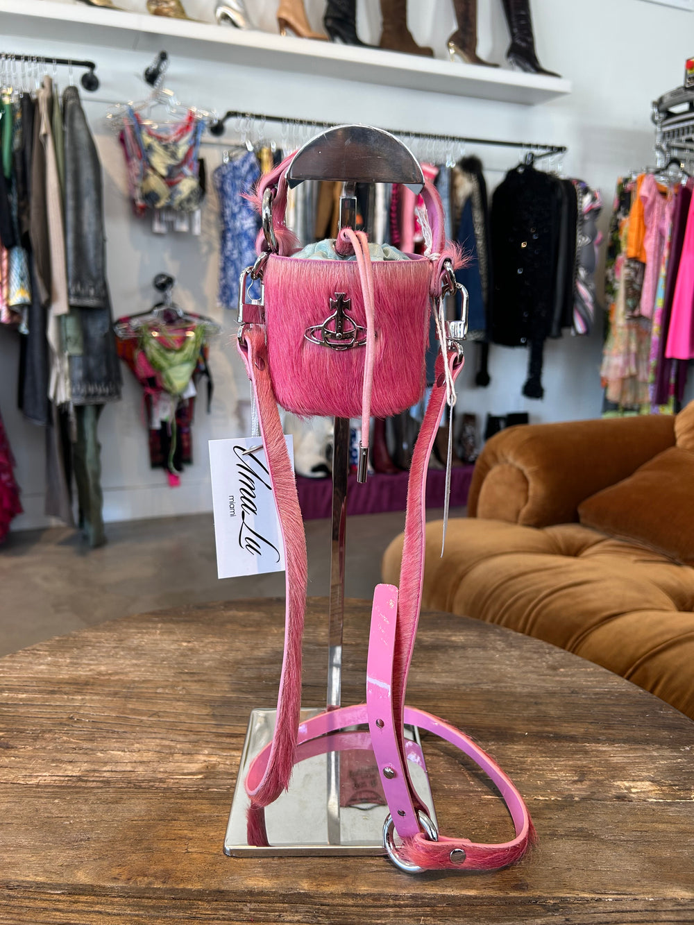 PINK CALFHAIR MINI DAISY BUCKET BAG