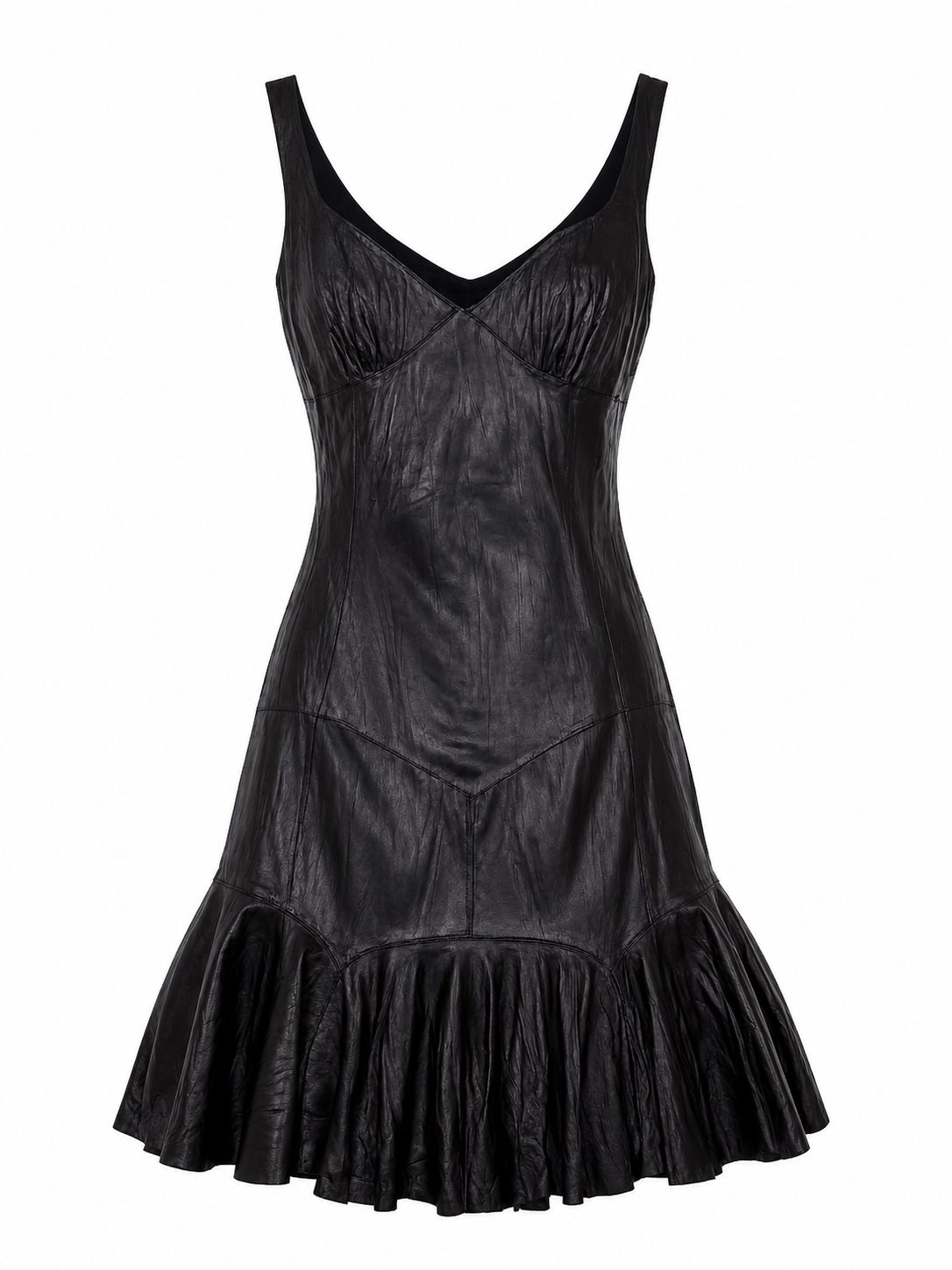 FW03 BLACK LEATHER PLEATED MIDI DRESS