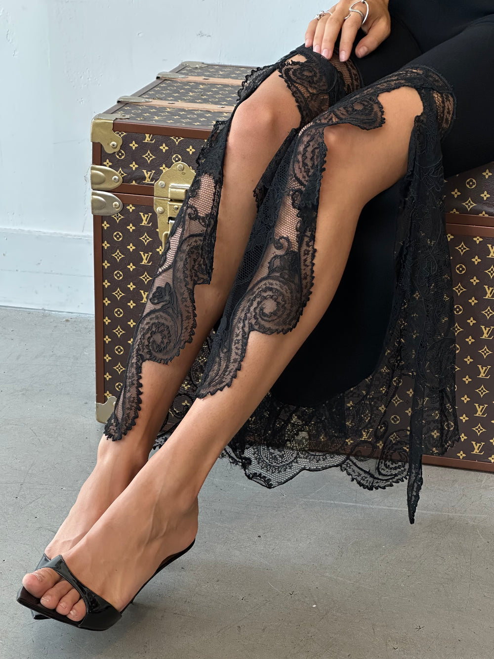 SS1993 BLACK LACE HIGH WAISTED FLARED PANTS @JCCG
