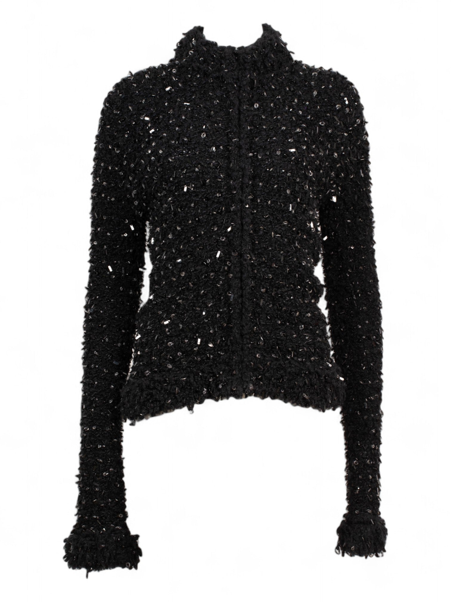 VINTAGE HEAVY CROCHET BLACK SEQUIN CARDIGAN
