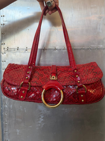 RED SNAKESKIN BARREL BAG