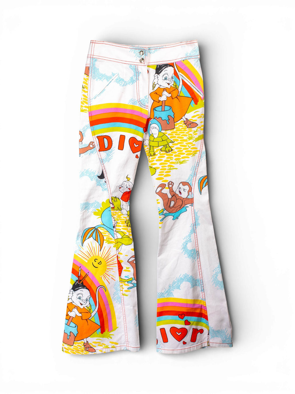 FW02 CARTOON WHITE PRINTED FLARED PANTS @SWL