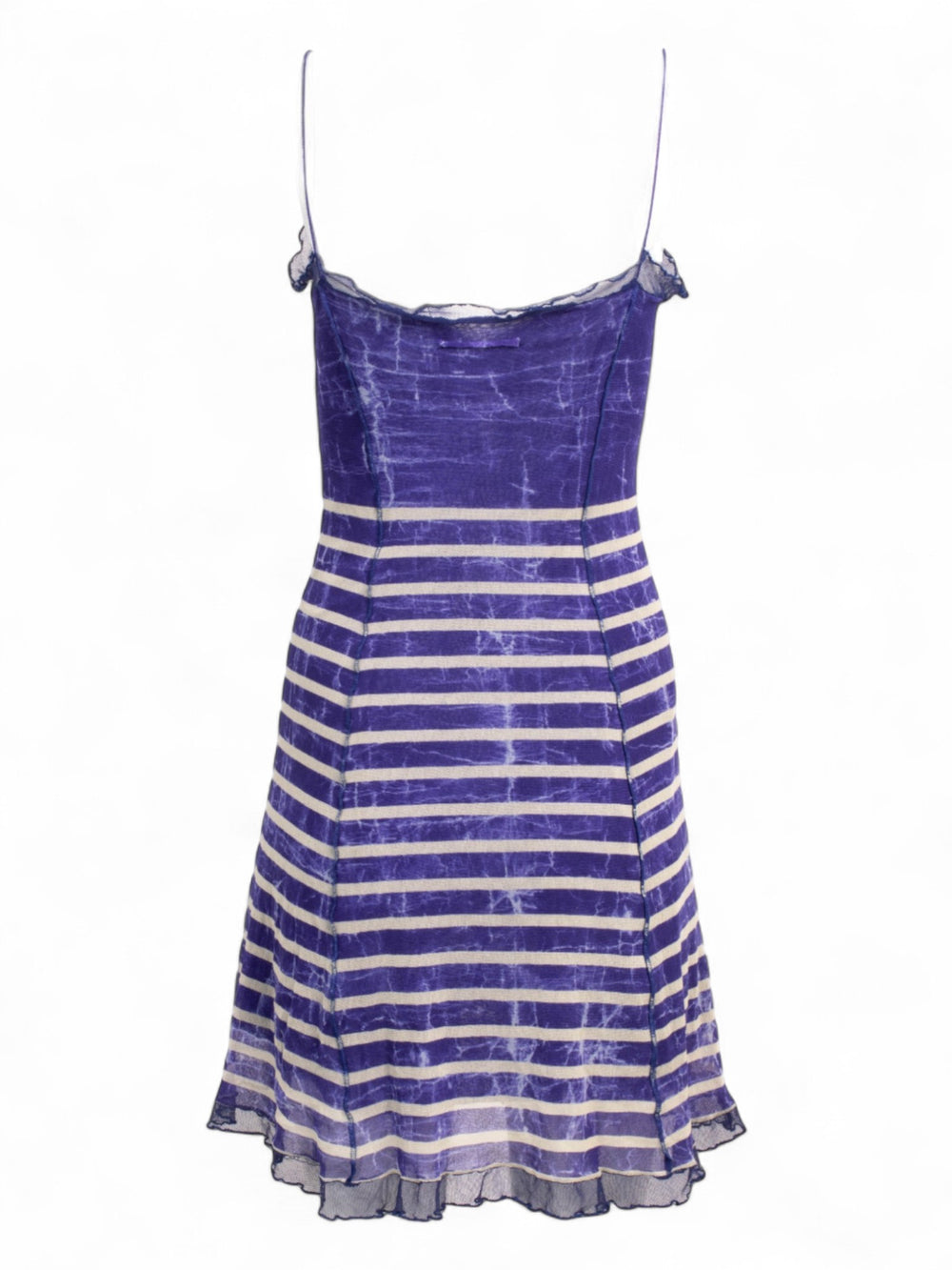 00S BLUE AND WHITE STRIPED MESH MIDI DRESS