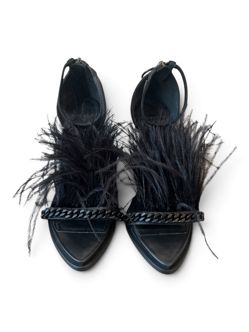 FW09 BLACK 'URANIA' OSTRICH & CHAIN LEATHER HEELS