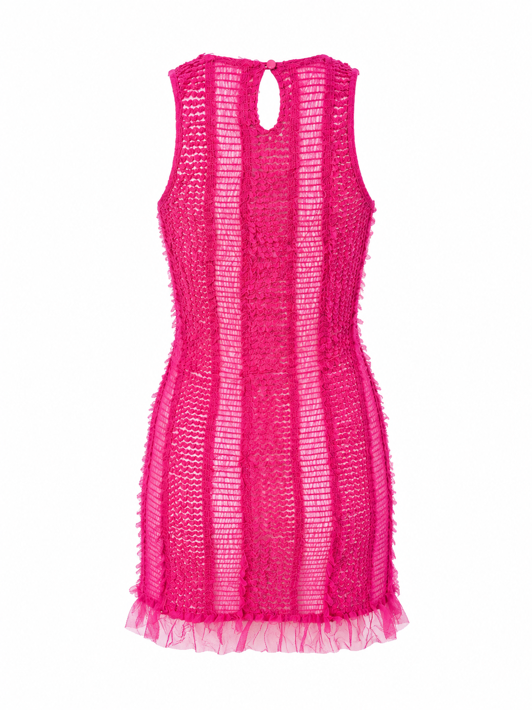 PINK MESH MINI DRESS WITH RUFFLE TRIM @SAMT