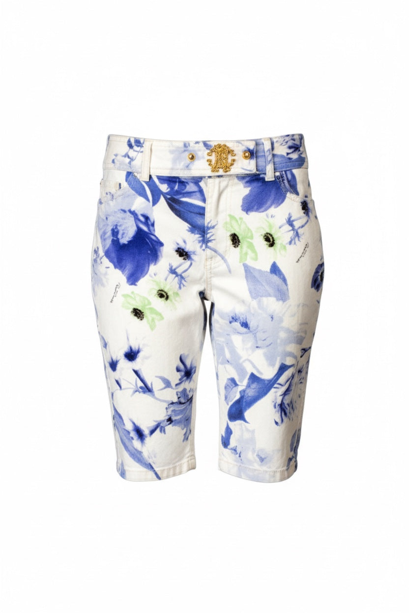 BLUE FLORAL PRINT SHORTS W/ GOLD HARDWARE NWT