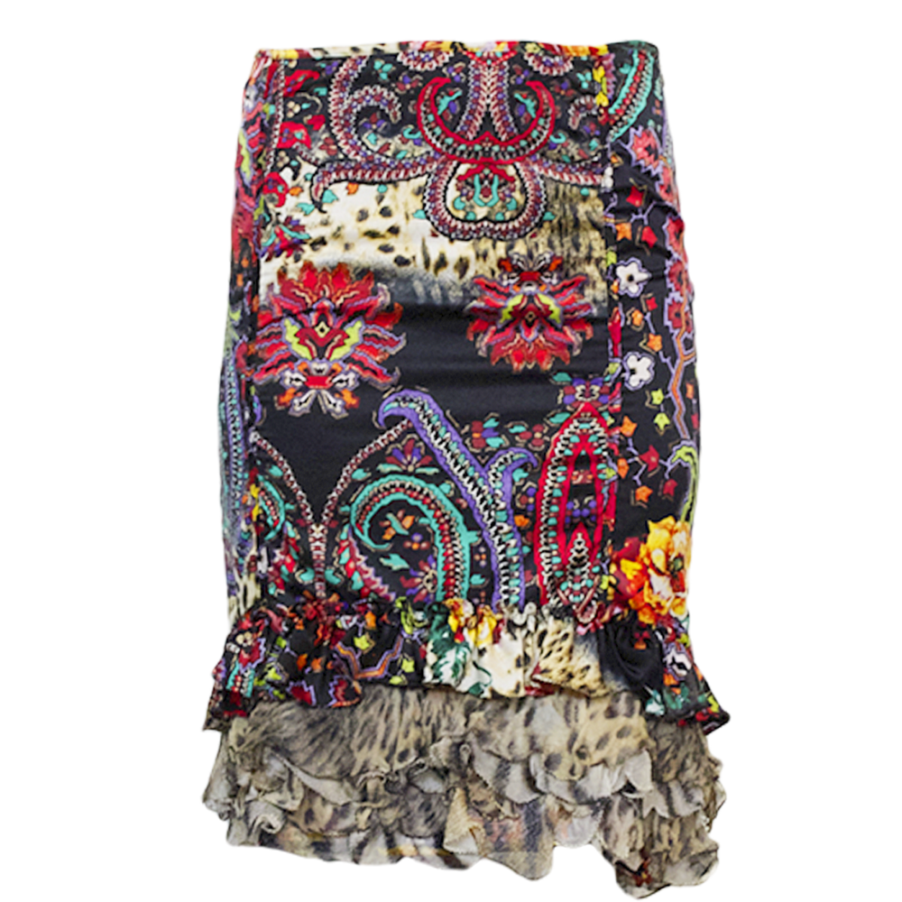 PAISLEY RUFFLED MIDI SKIRT