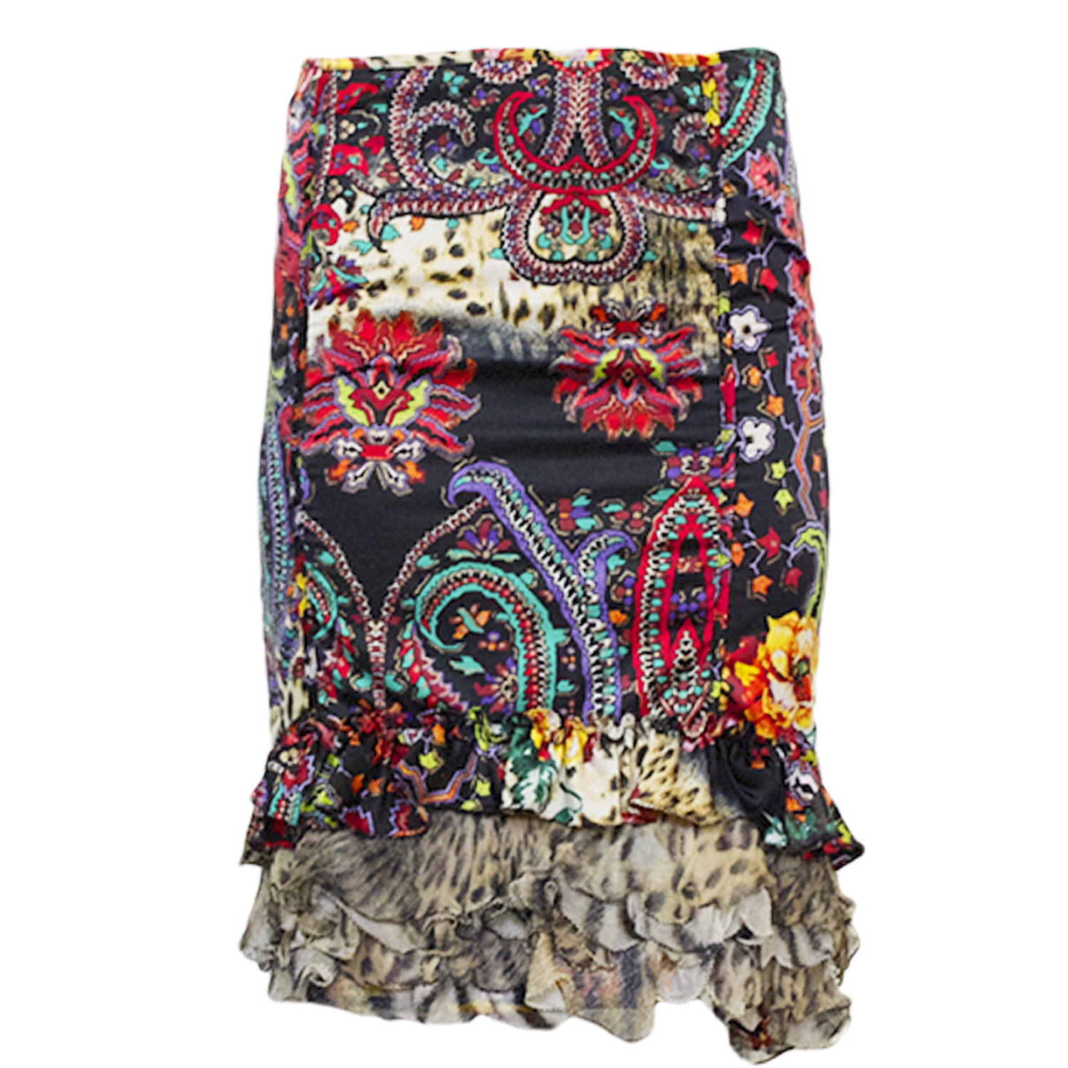 PAISLEY RUFFLED MIDI SKIRT