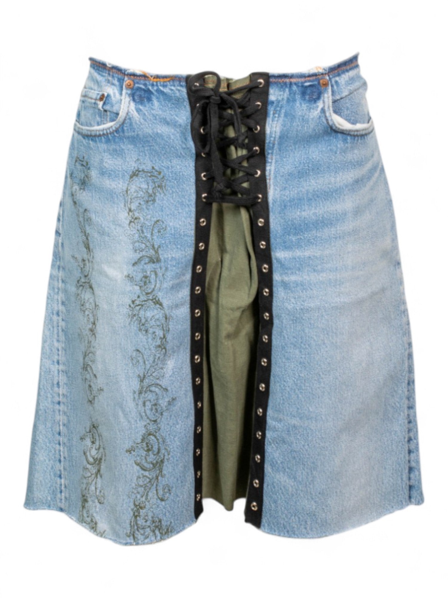 VINTAGE DENIM RECONSTRUCTED MIDI SKIRT