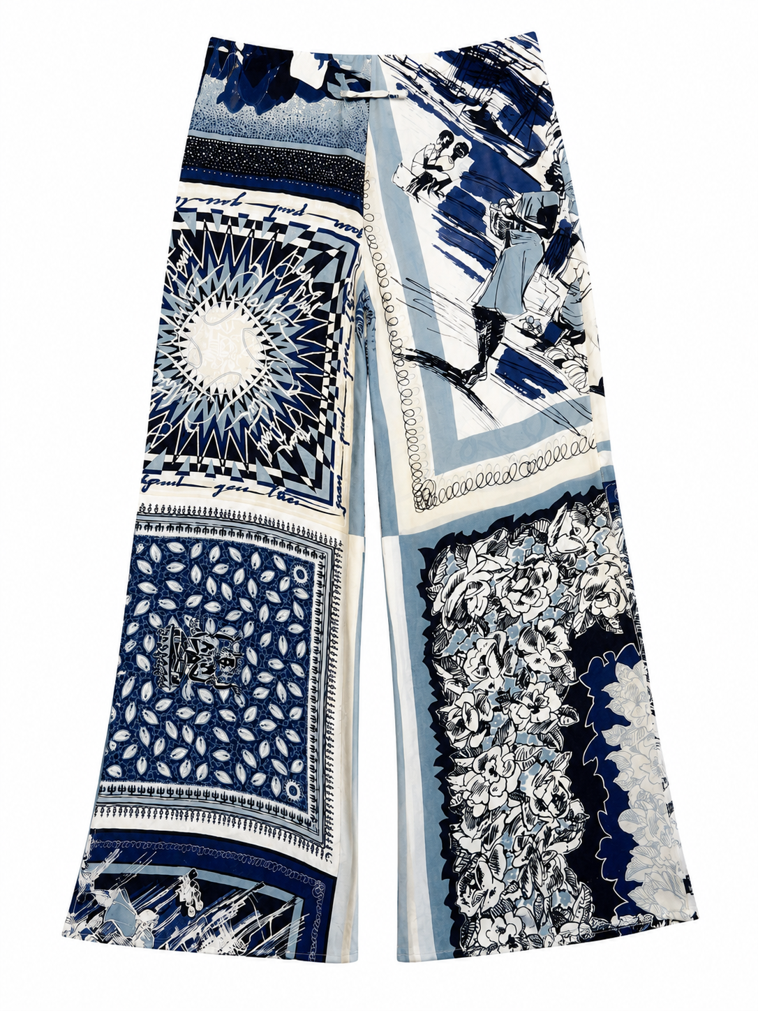 BLUE NAUTICAL PRINTED SILK TROUSERS