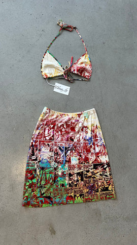 SS1995 COMIC PRINTED SKIRT & BIKINI TOP SET @AFENI