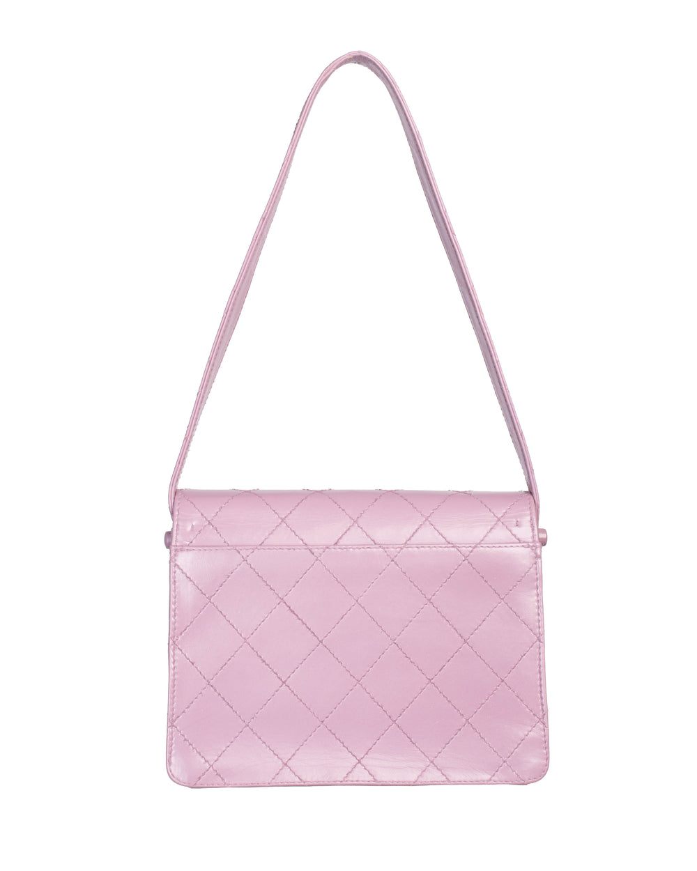 96/97 lilac lambskin quilted flap top handle bag