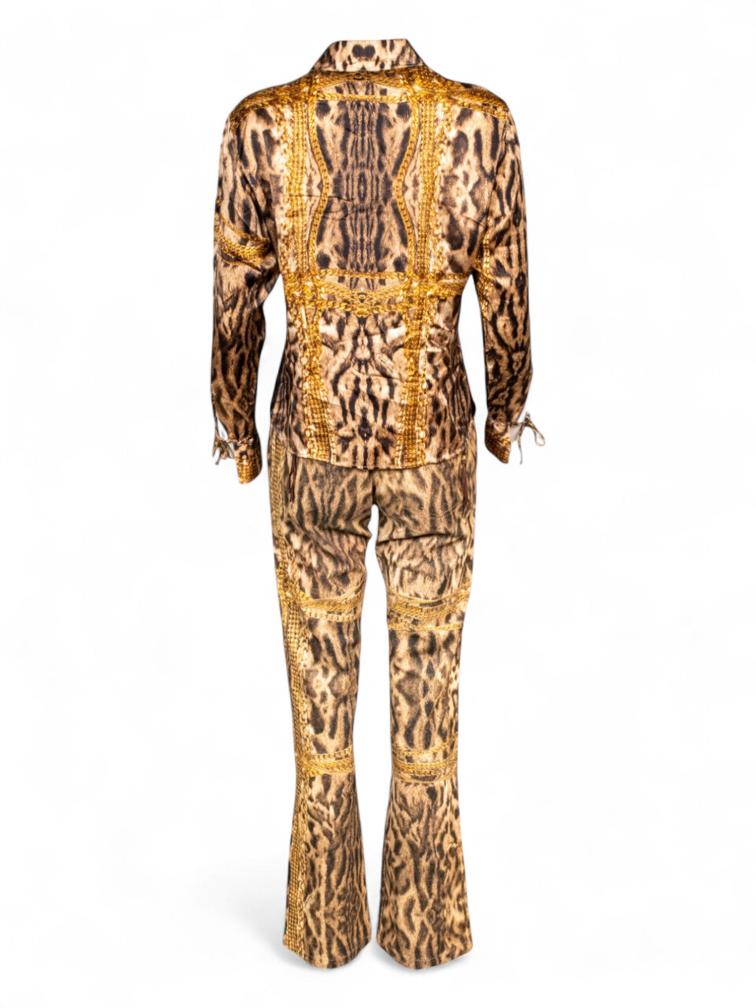 2003 CHEETAH & CHAIN SILK BLOUSE & JEANS SET