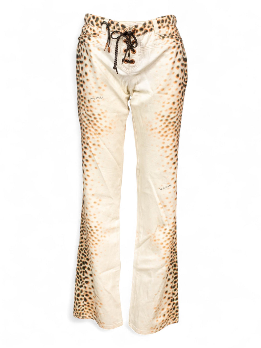 WHITE LEOPARD PRINT LACE UP MID RISE JEANS