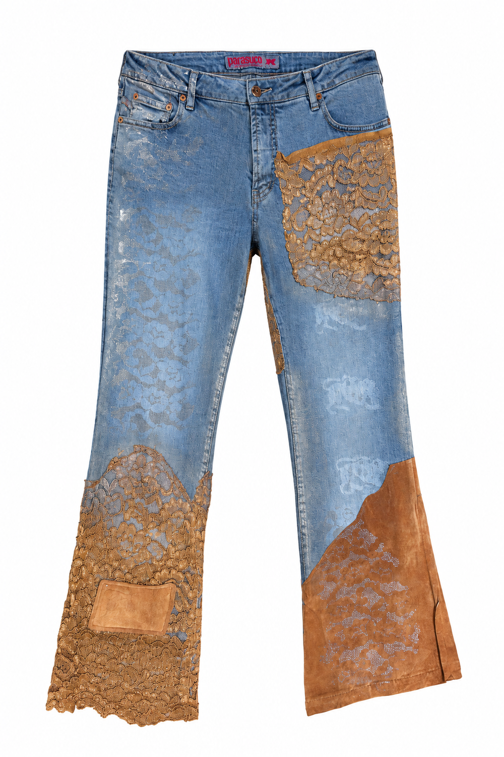 00'S BROWN LACE & SUEDE DETAIL DENIM JEANS @RAD