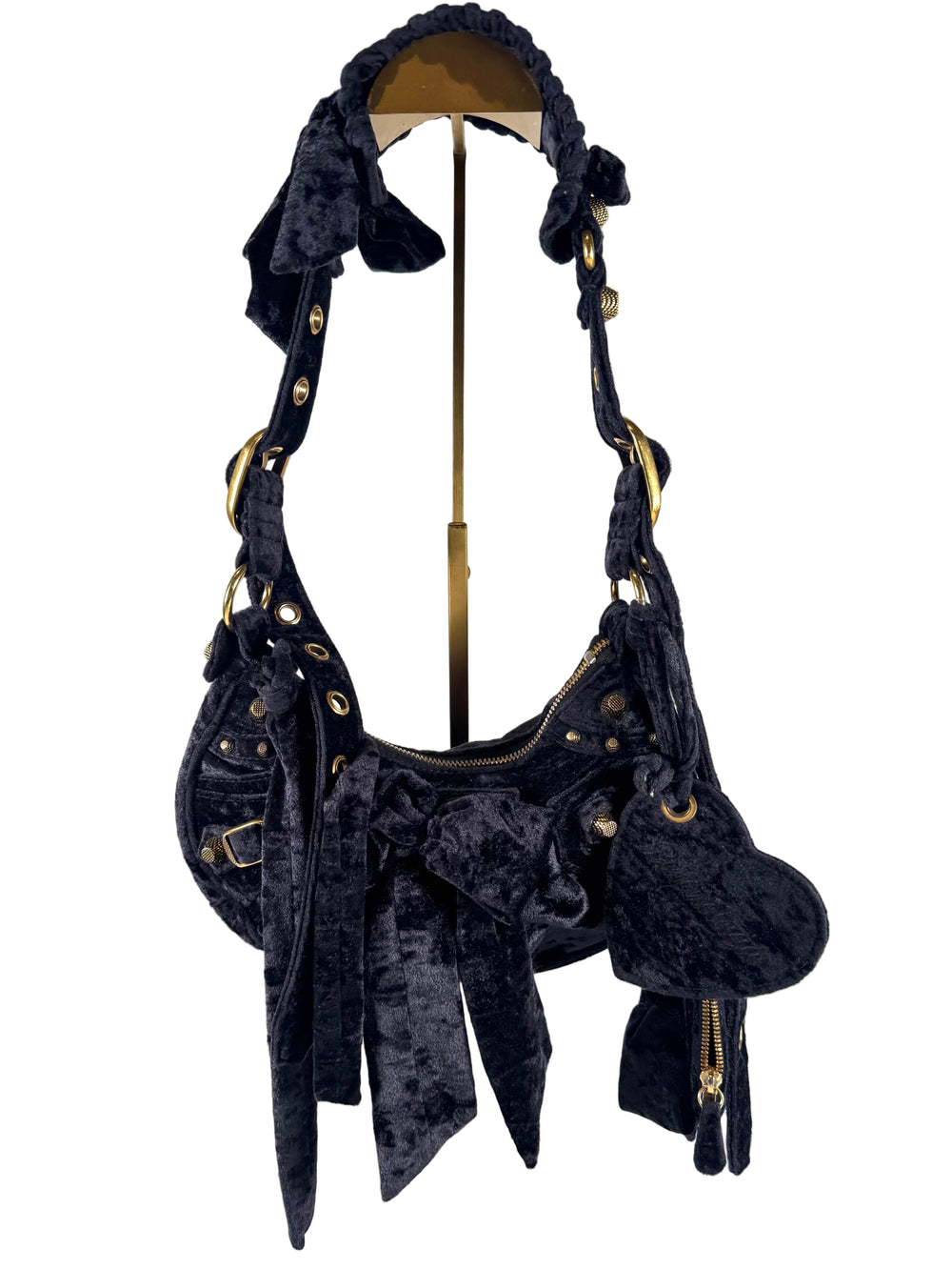 XS BLACK CRUSHED VELVET LE CAGOLE BAG @KGUE