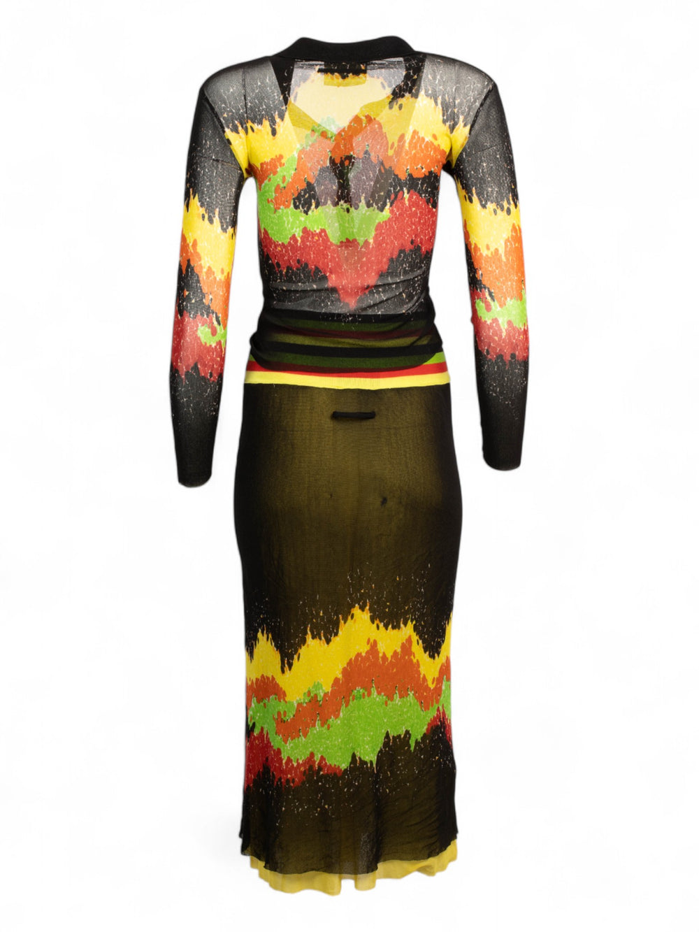 SS1997 GREEN/YELLOW/RED MESH CARDIGAN & SKIRT SET