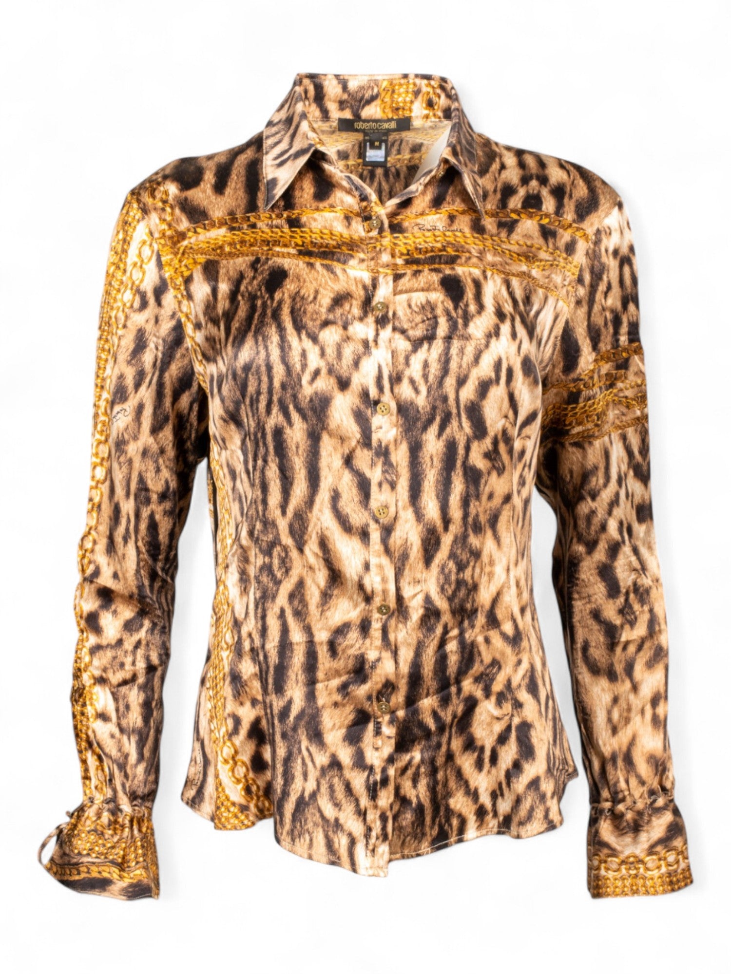 2003 CHEETAH & CHAIN SILK BLOUSE & JEANS SET