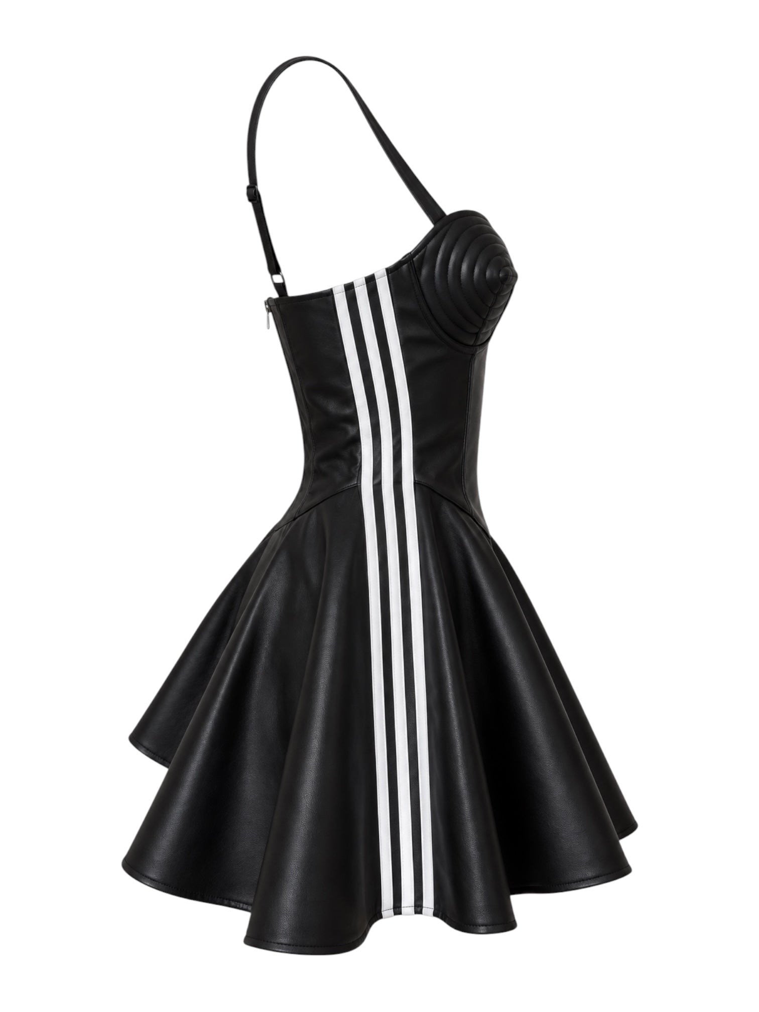 BLACK FAUX LEATHER SKATER DRESS @SM
