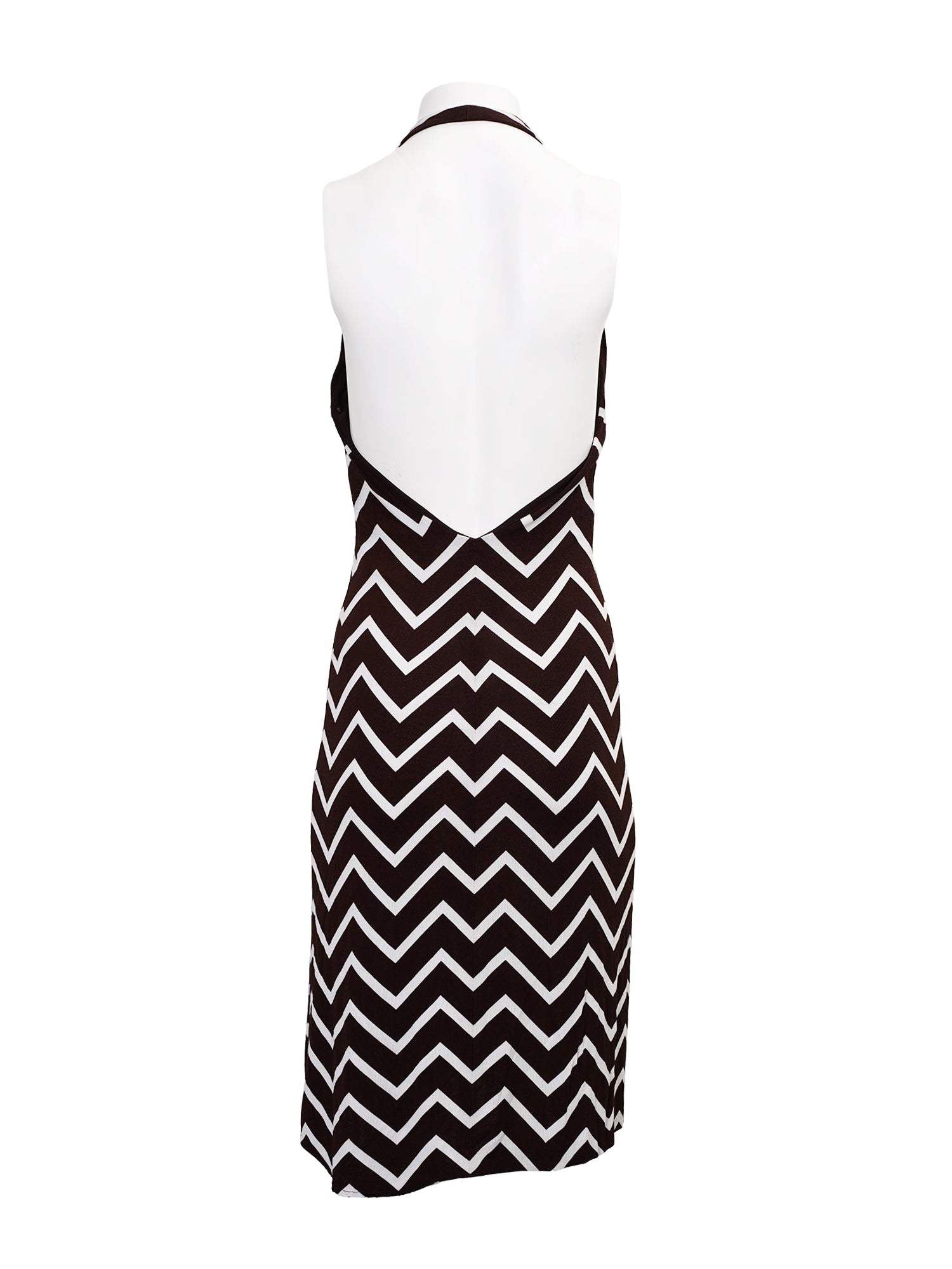SS01 BROWN & WHITE CHEVRON HALTER DRESS