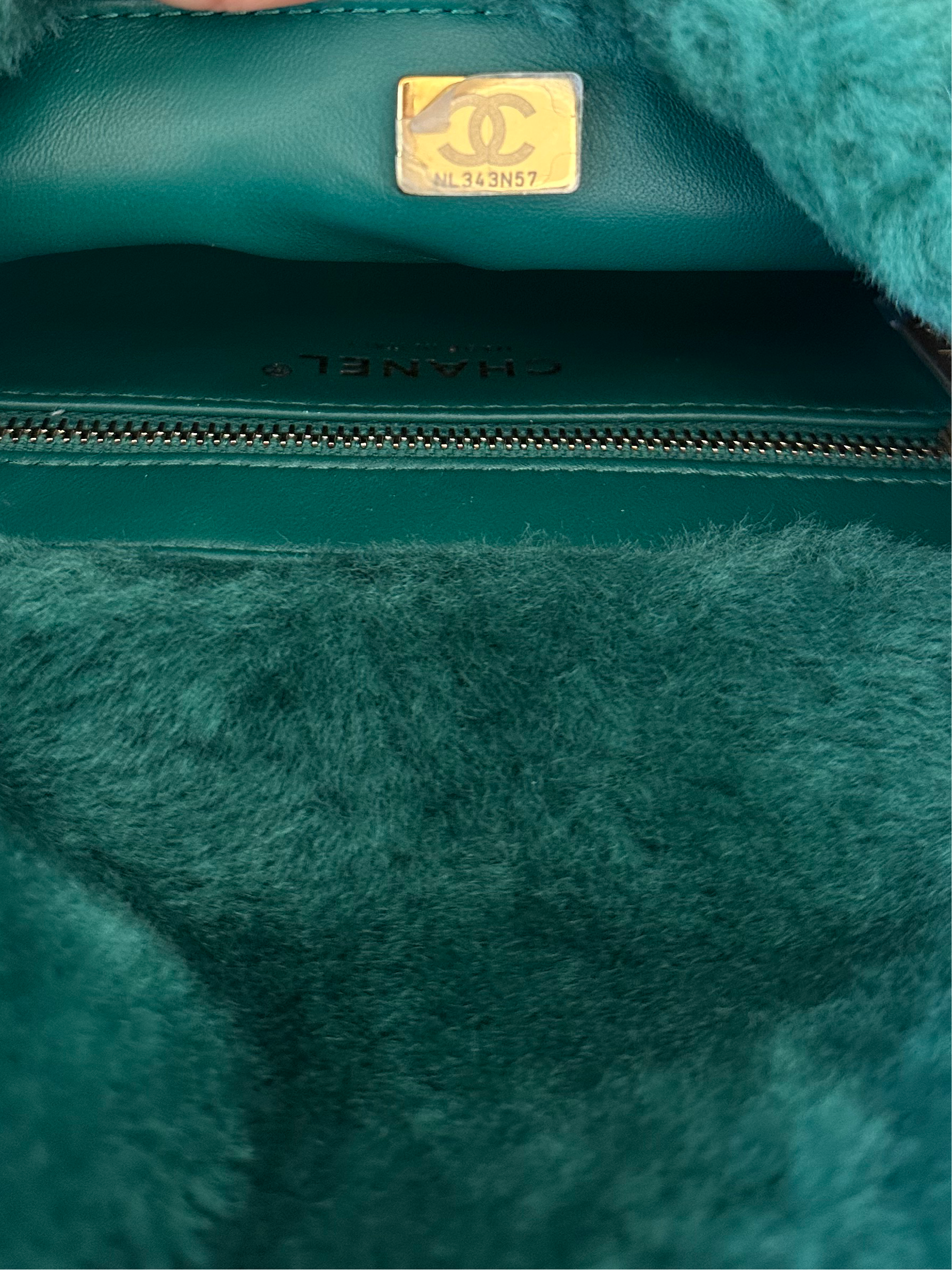 GREEN SHEARLING QUILTED CROSSBODY BAG