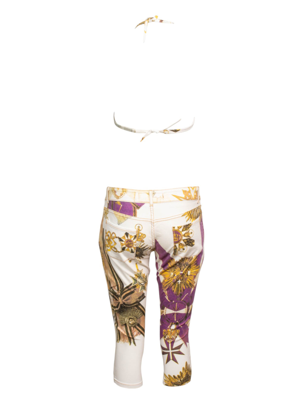 MEDALLION PRINTED WHITE CAPRIS & BRA SET
