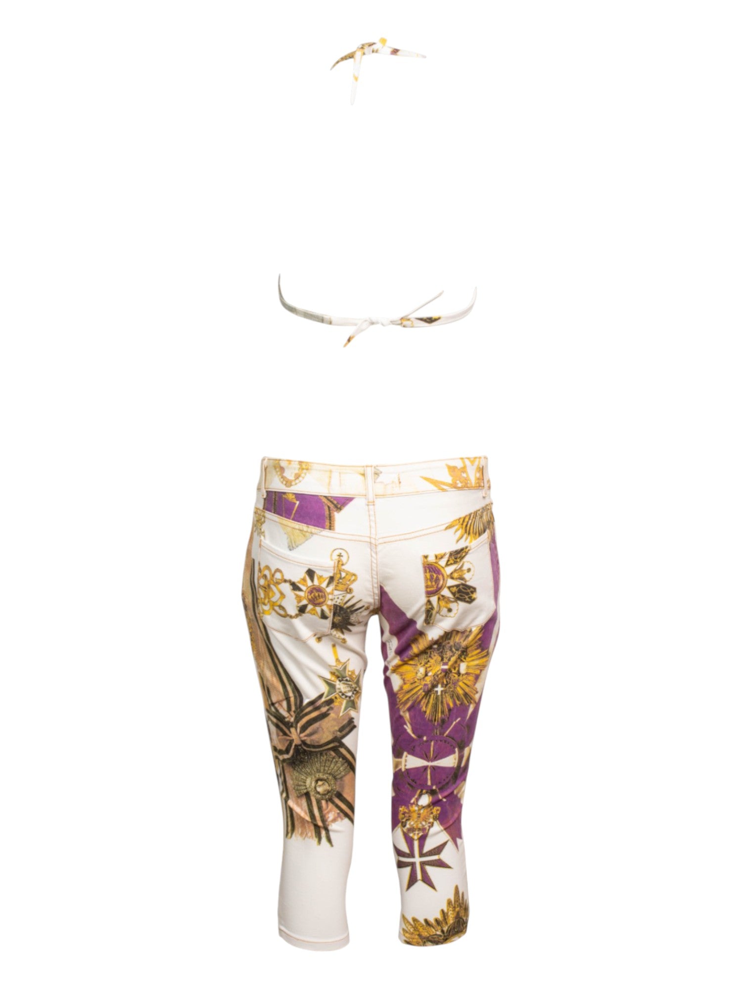 MEDALLION PRINTED WHITE CAPRIS & BRA SET