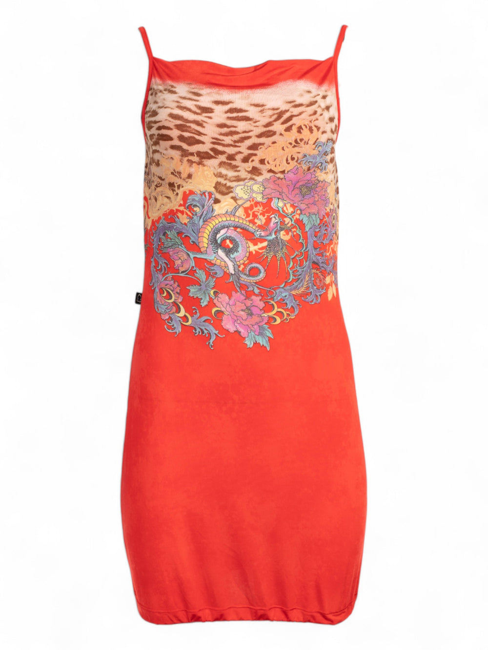 ORANGE CHEETAH BROCADE PRINT DRESS