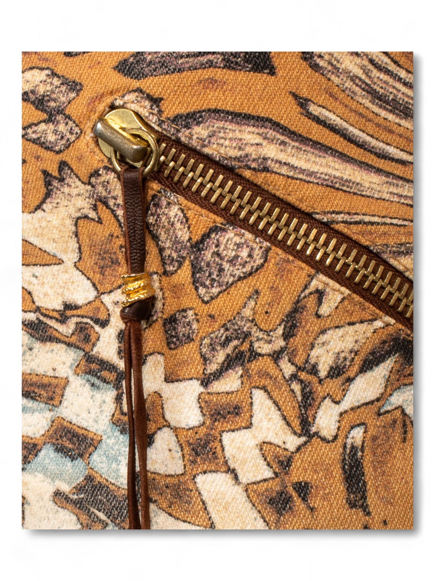 FW03 BROWN PRINTED JEANS W LEATHER TRIM