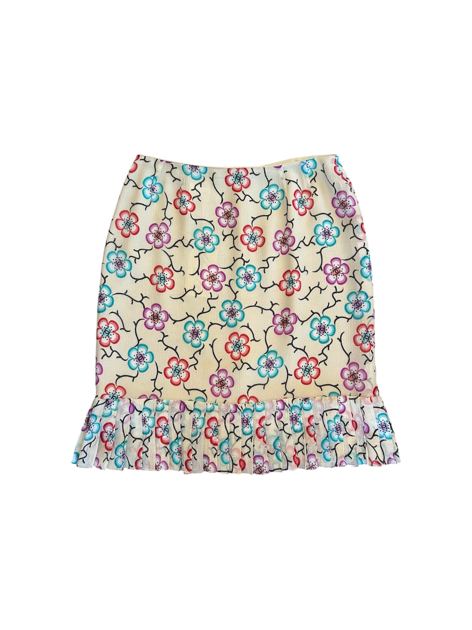 SS01 CC FLORAL LOGO SILK MIDI SKIRT @SM