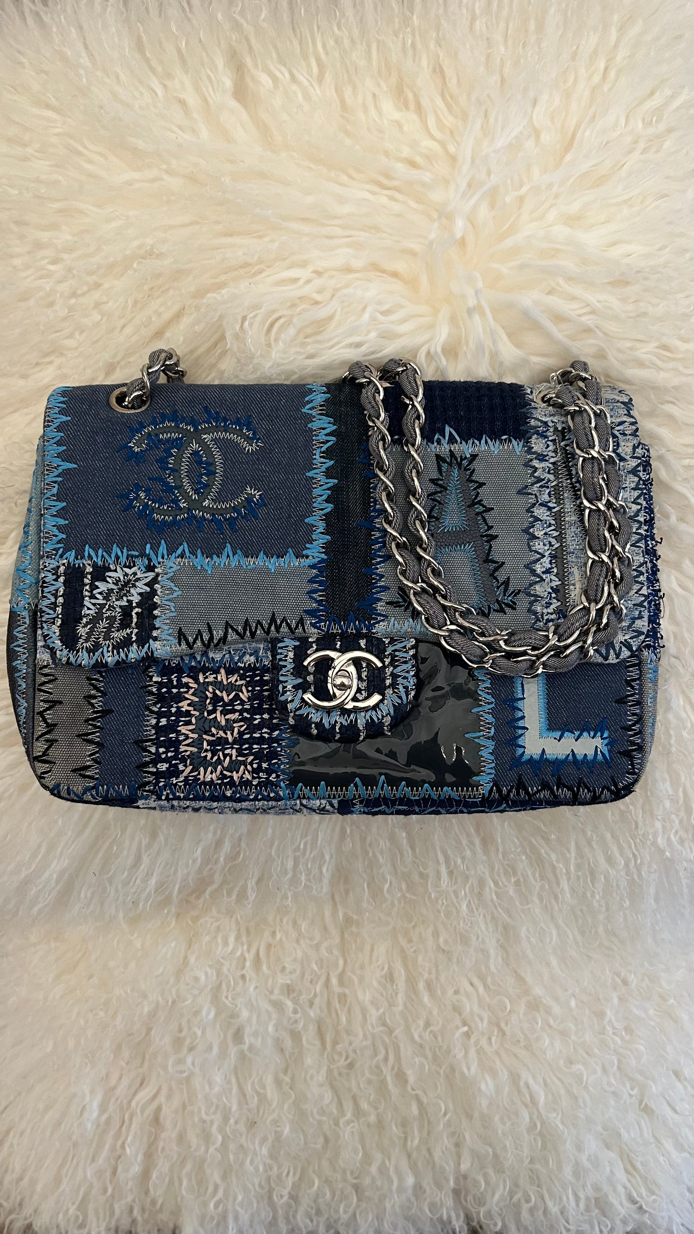 2015 BLUE MONOCHROME JUMBO PATCHWORK BAG