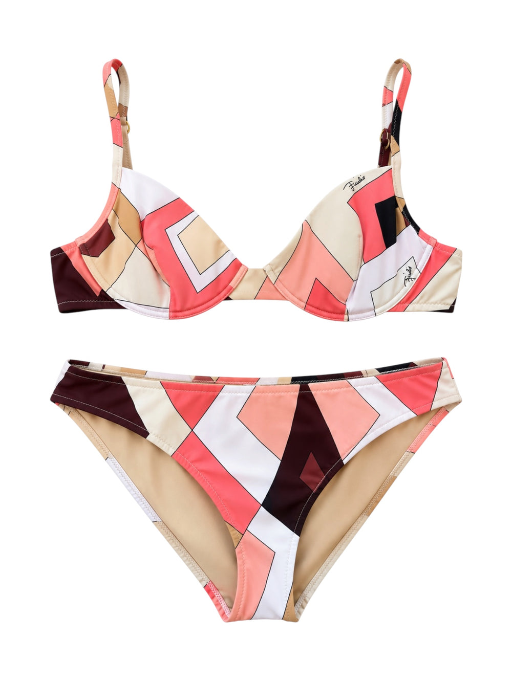 00S BROWN/PEACH GEOMETRIC PRINTED 2PC BIKINI