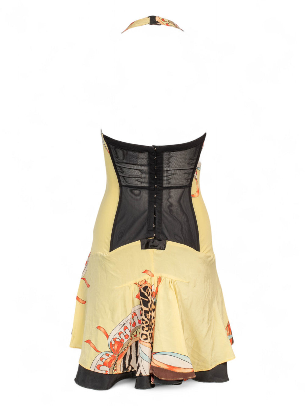 SS03/04 YELLOW ANIMAL PRINTED HALTER MINI DRESS