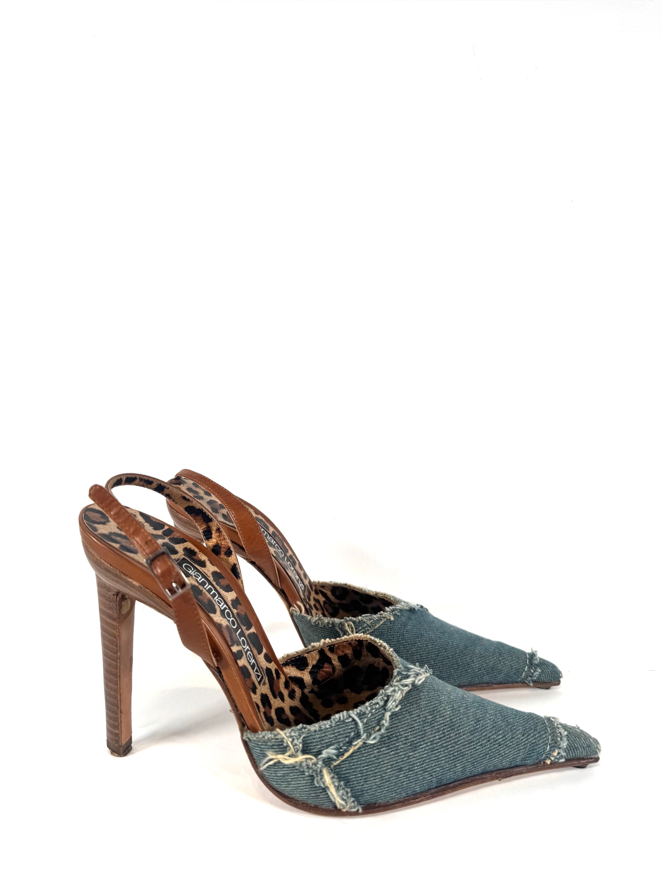 DISTRESSED DENIM HEELS
