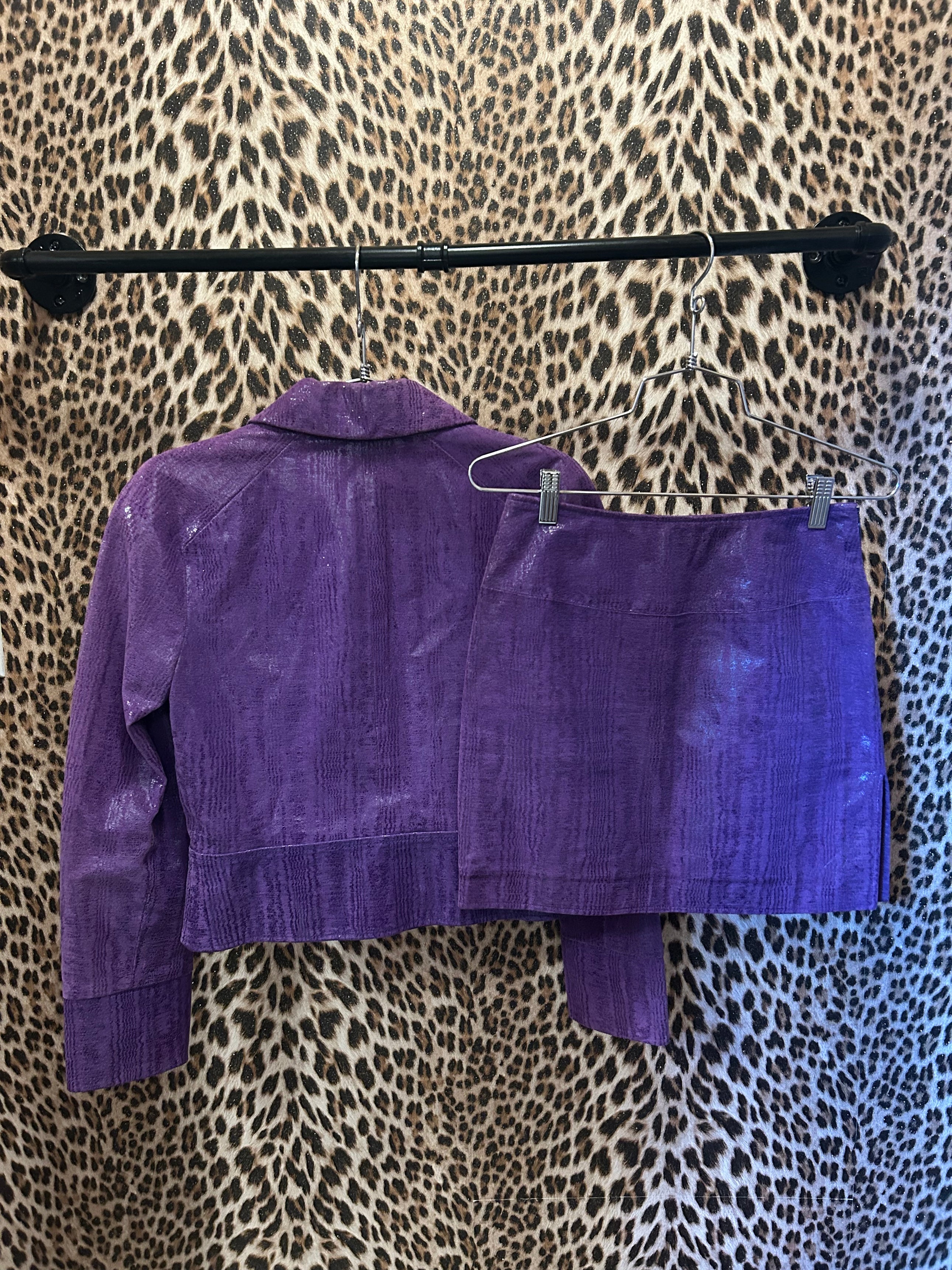 PURPLE TEXTURED LEATHER 2PC SUIT SET