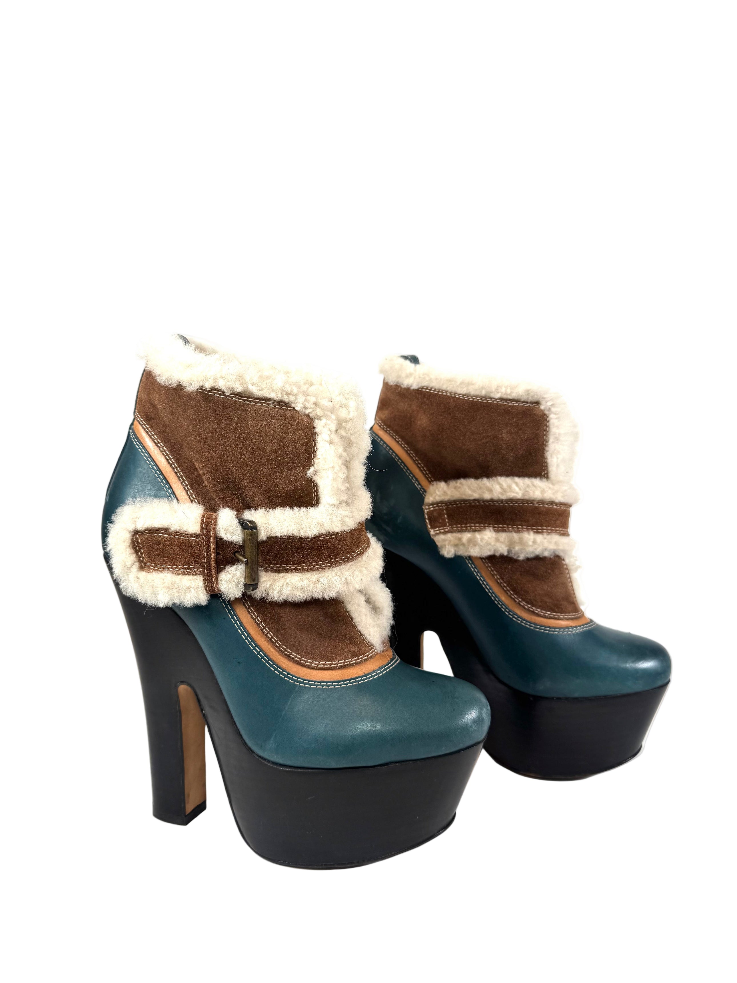SAINT MORITZ SUEDE & SHEARLING ANKLE BOOTIES