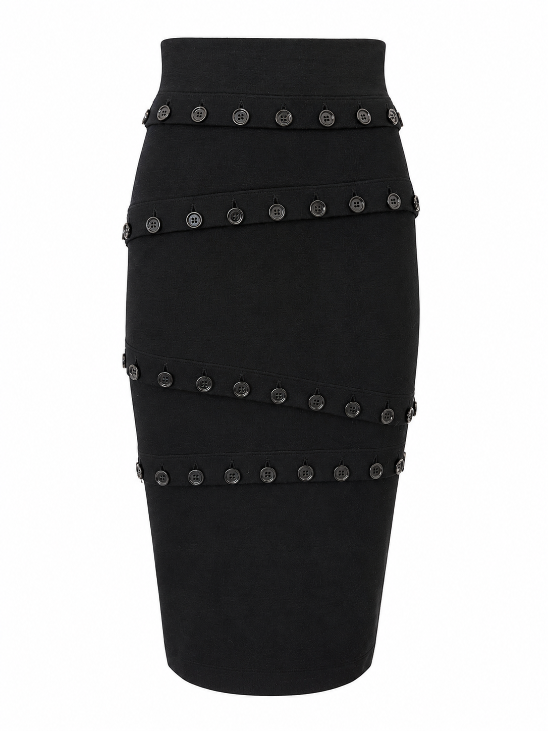 AW03 BUTTON ALL OVER BLACK MIDI SKIRT