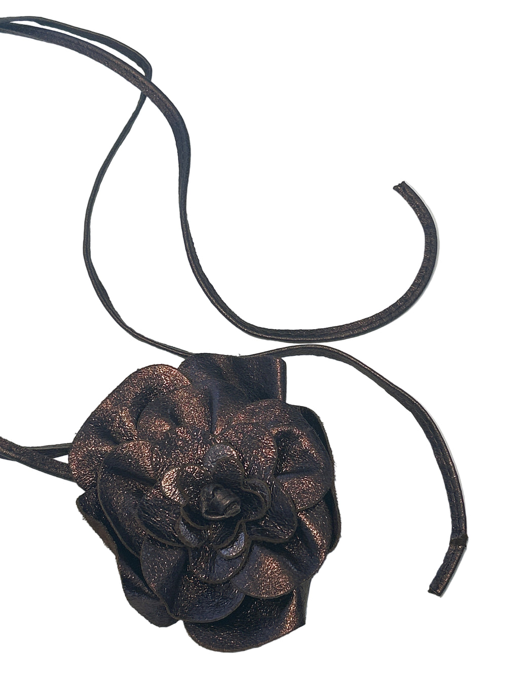 METALLIC BROWN LEATHER FLORAL BELT