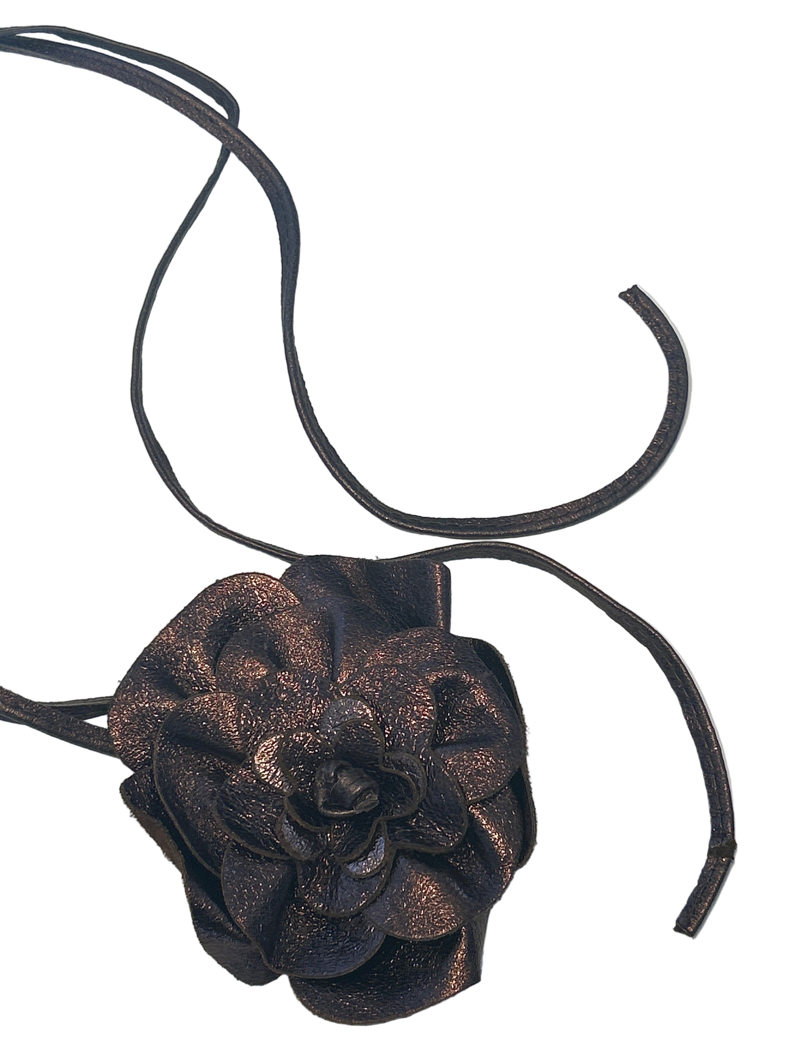 METALLIC BROWN LEATHER FLORAL BELT