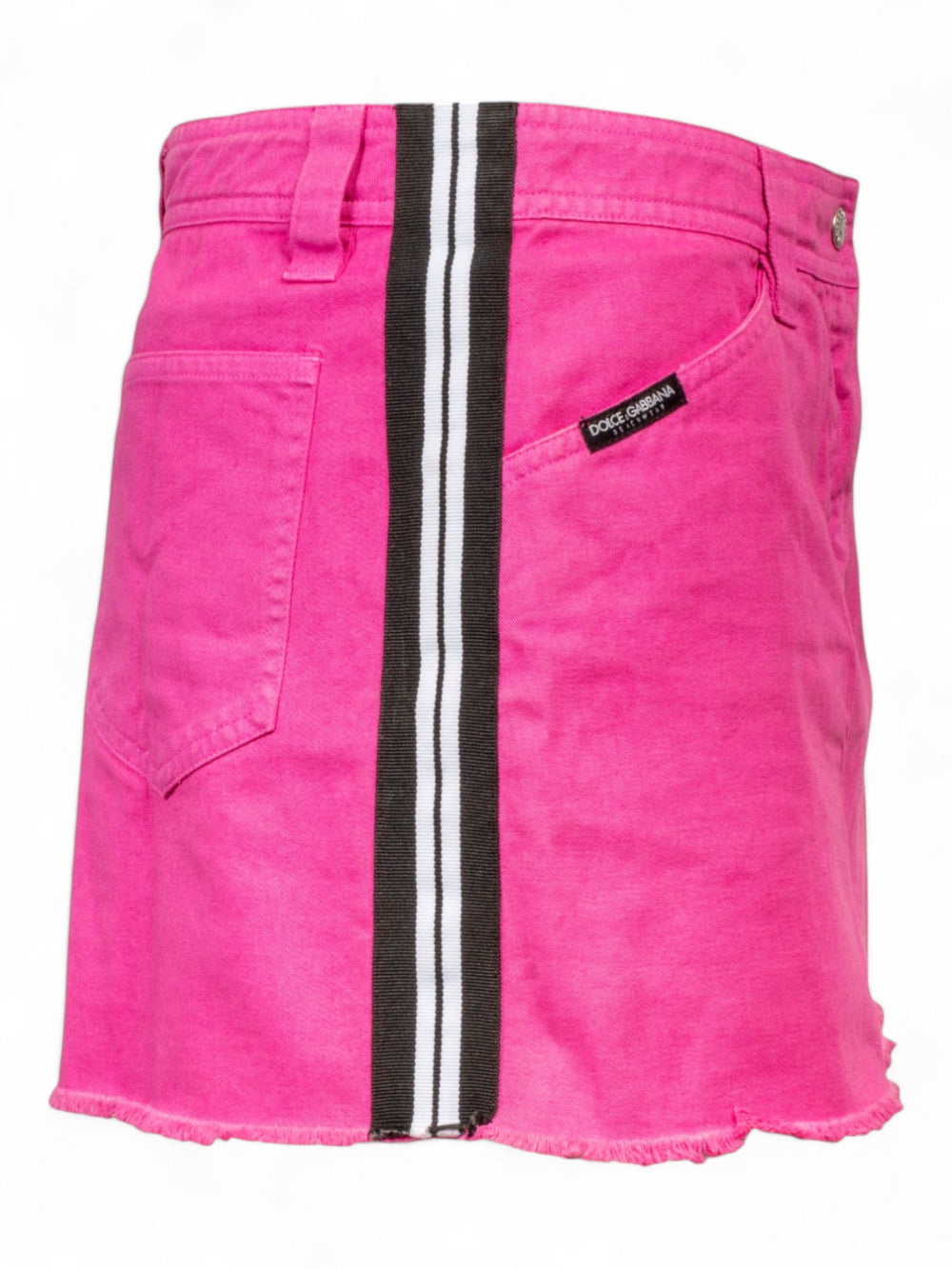 PINK DENIM MINI SKIRT WITH STRIPED PANELS