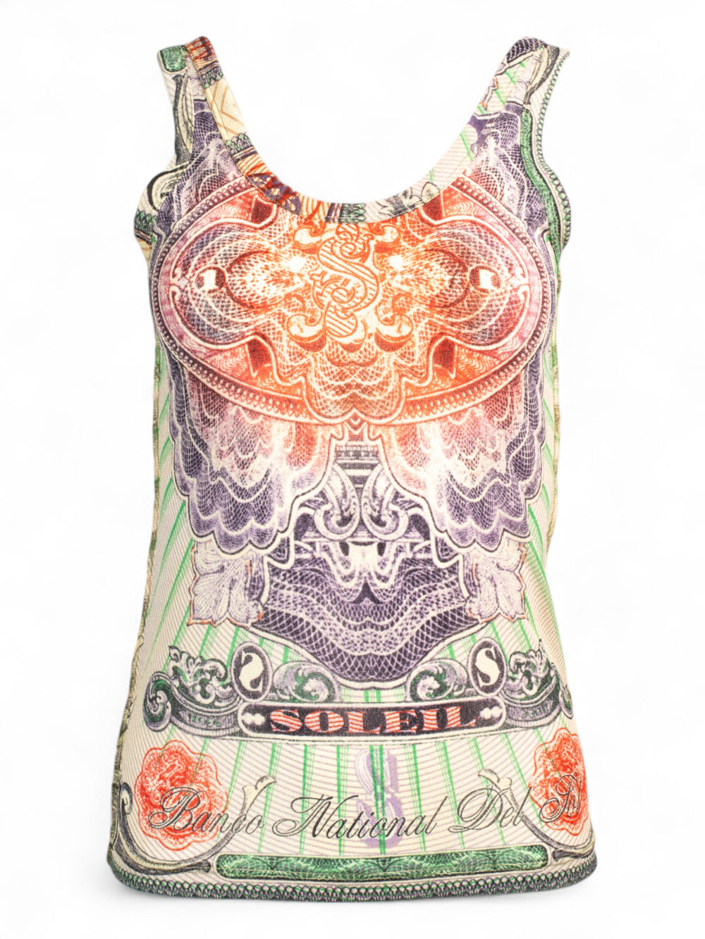 CURRENCY PRINT MESH TANK TOP
